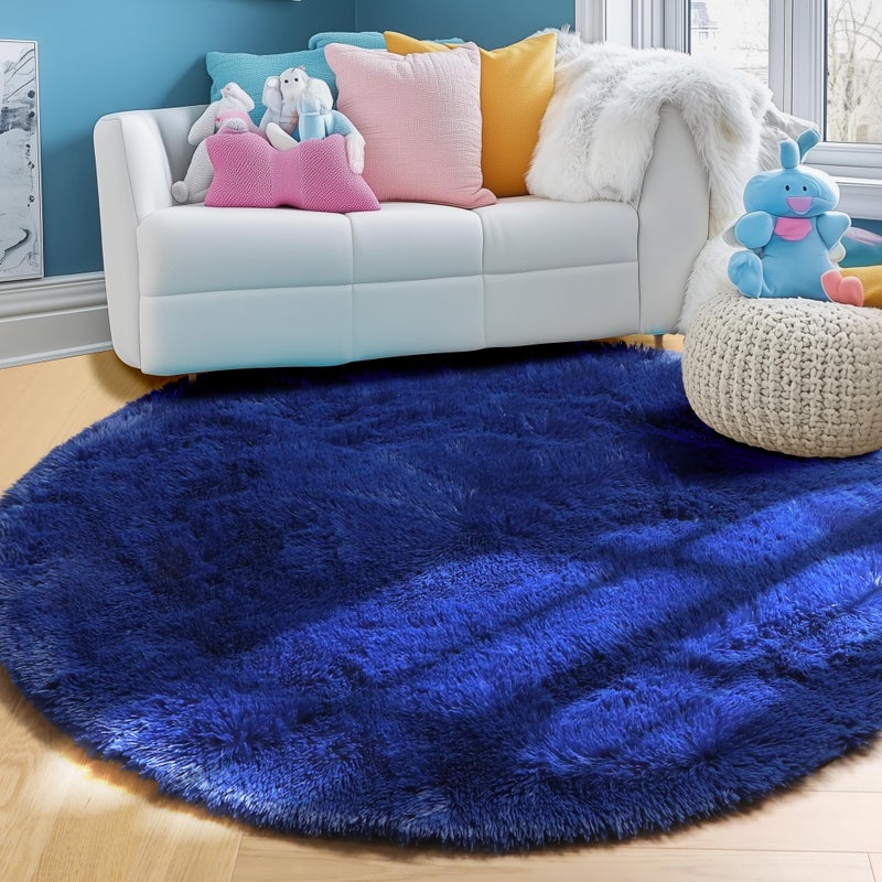 PAGISOFE Soft Navy Round Rug 4Ft, Circle Rugs for Boys Bedroom,Fluffy Shaggy Carpets, Small Children Rug,Furry Teepee Mat,Comfy Reading Rug for Classroom, Area Rugs for Girls Boys Baby Room Nursery - Image 4